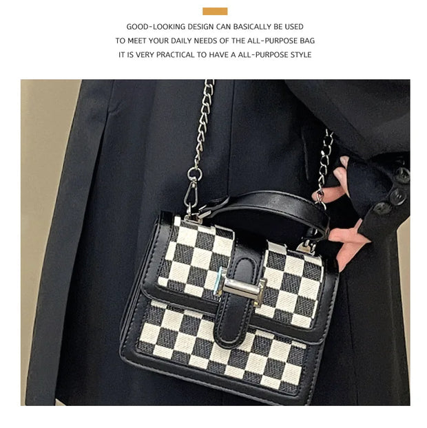 small square bag Versatile shoulder crossbody bag casual checkerboard bag  crossbody bags for women  Satchels