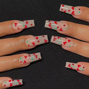 24pcs/Box Long T Handmade French Flame Wave Love With Diamond False Nail Enhancement Waterproof Gel Fake Nails