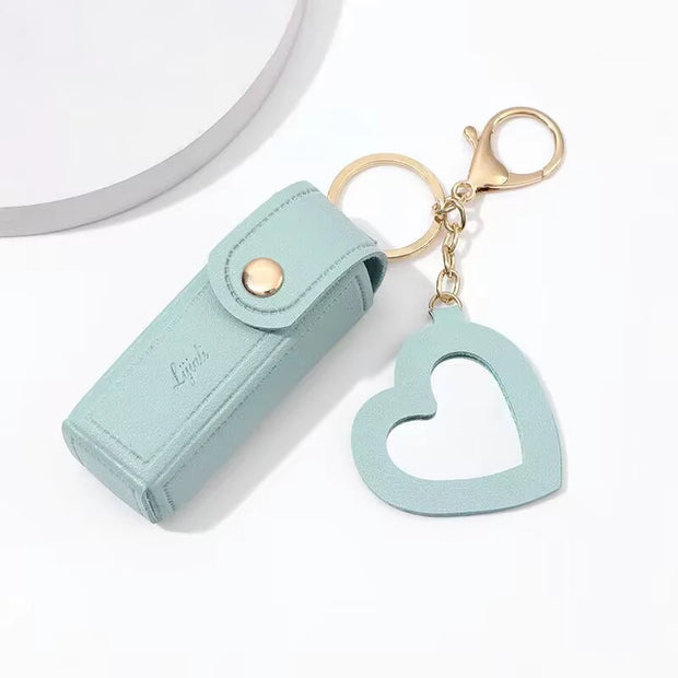 Solid Color Portable Lipstick Bags Wallet Keychain Mini Storage Bag For Women Lipsticks Protective Cover With Mini Makeup Mirror - Luxe Ladies Moda