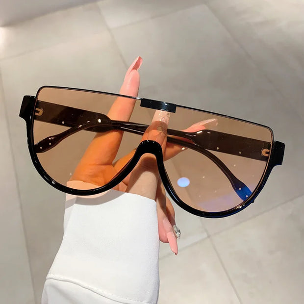 Luxury Brand Designer Half Frame Oversized Sunglasses Women For Men Vintage Fashion Sun Glasses Trendy Punk One Piece Shades - Luxe Ladies Moda
