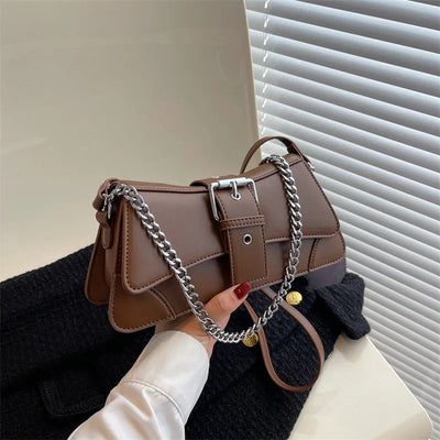 Solid color Women Chain Shoulder Side Bag Small PU Leather Handbag And Wallet Vintage Luxury Brand Lady Flap Crossbody Sling Bag - Luxe Ladies Moda