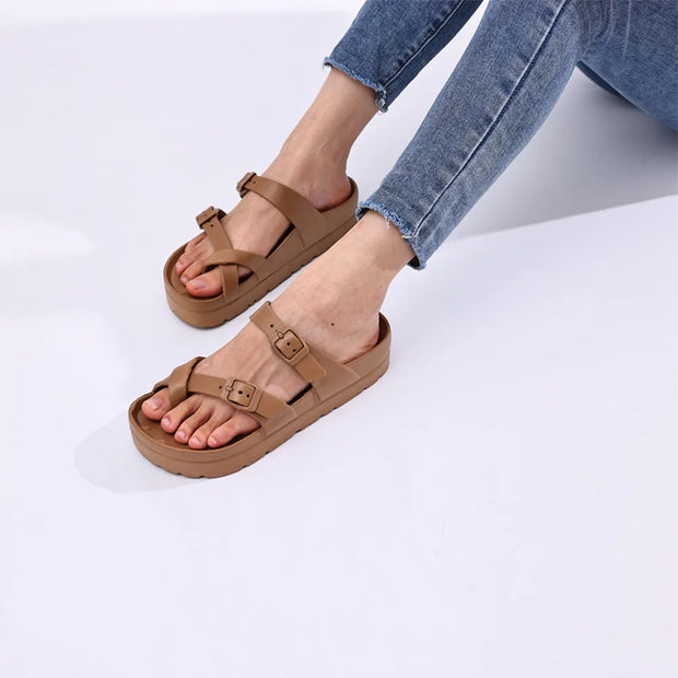 Platform Sandals Comfortable Foam Slides Thick Soles Outdoor Adjustable Buckle Beach Sandals with Arch Support