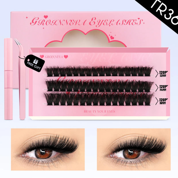 Lash Clusters Set Mixed Tray Lashes Kit Fluffy Individual Lashes Extension with Lash Bond and Seal At Home Makeup - Luxe Ladies Moda