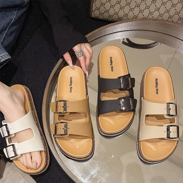 Double Strap Women's Slippers Summer Adjustable Soft Sole Shoes Outdoor Fashion Flat Bottom Sandals Women - Luxe Ladies Moda