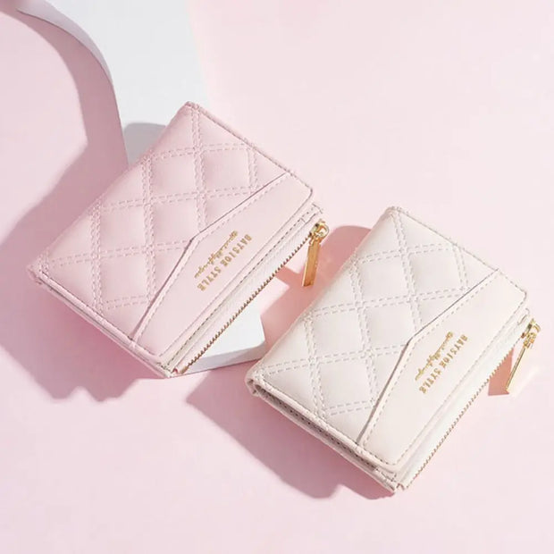 Embroidery Coin Purse Women Wallet Ladies PU Leather Solid Color Short Wallet Zipper Card Bag Card Holder Student Money Bag - Luxe Ladies Moda