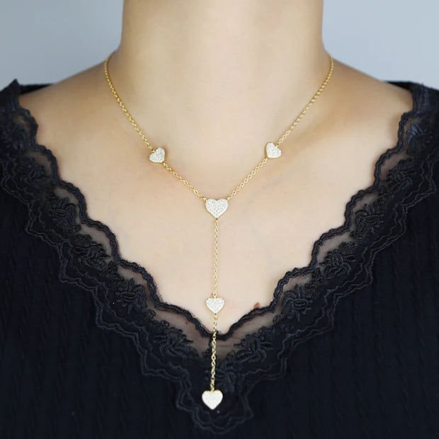 High Quality Micro Pave White CZ Heart Charm Link Chain Necklace Minimal Delicate Fashion Jewelry - Luxe Ladies Moda