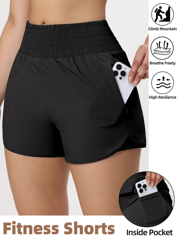 Women Side Zippered Pocket With Inner Lining Shorts Quick Drying Running Fitness Yoga Leisure Sport Shorts - Luxe Ladies Moda