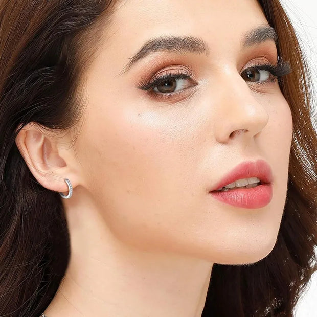 925 Sterling Silver Small Hoop Earrings Zirconia Huggie 14K Gold Plated Cartilage Piercing Ear Cuff Tiny Earrings for Women Men - Luxe Ladies Moda