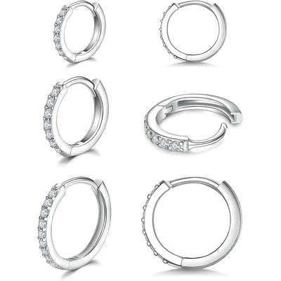 925 Sterling Silver Small Hoop Earrings Zirconia Huggie 14K Gold Plated Cartilage Piercing Ear Cuff Tiny Earrings for Women Men - Luxe Ladies Moda