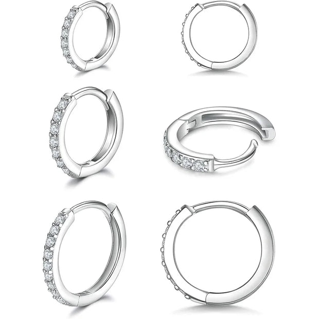 925 Sterling Silver Small Hoop Earrings Zirconia Huggie 14K Gold Plated Cartilage Piercing Ear Cuff Tiny Earrings for Women Men - Luxe Ladies Moda