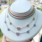 High Quality Micro Pave White CZ Heart Charm Link Chain Necklace Minimal Delicate Fashion Jewelry - Luxe Ladies Moda