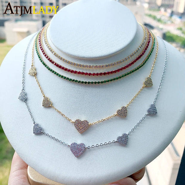 High Quality Micro Pave White CZ Heart Charm Link Chain Necklace Minimal Delicate Fashion Jewelry - Luxe Ladies Moda