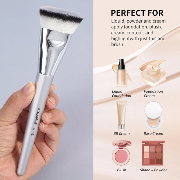 4pcs Makeup Brushes 2pcs Dual-ended Concealing Blush Brushes 2pcs Flat Top Angled Foundation Brushes Kit