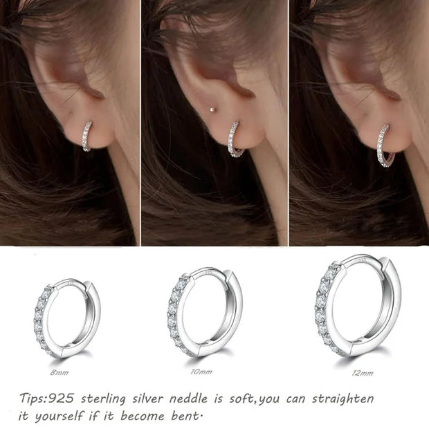 925 Sterling Silver Small Hoop Earrings Zirconia Huggie 14K Gold Plated Cartilage Piercing Ear Cuff Tiny Earrings for Women Men - Luxe Ladies Moda