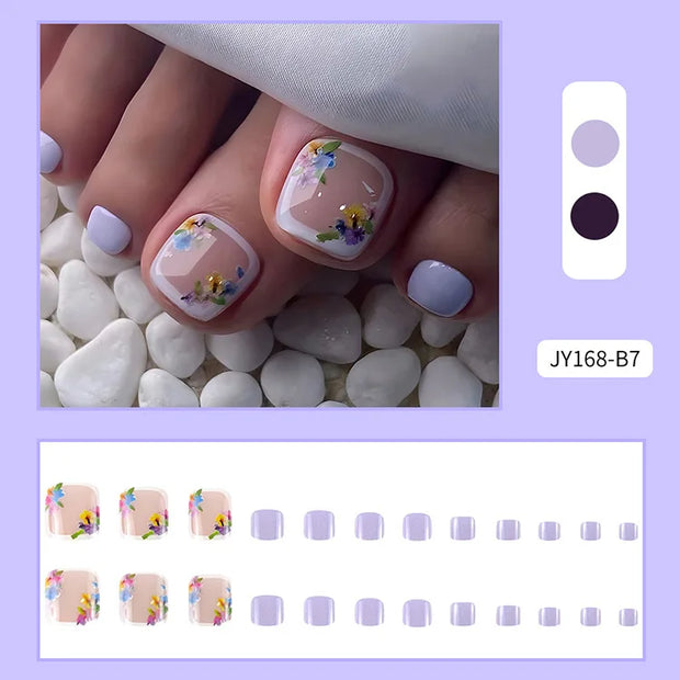 24pcs Fake Toe Nails Press on Toe Nails French Decorated Nail Tips Colorful Summer Toe Nail Art Acrylic Nails for Toe - Luxe Ladies Moda
