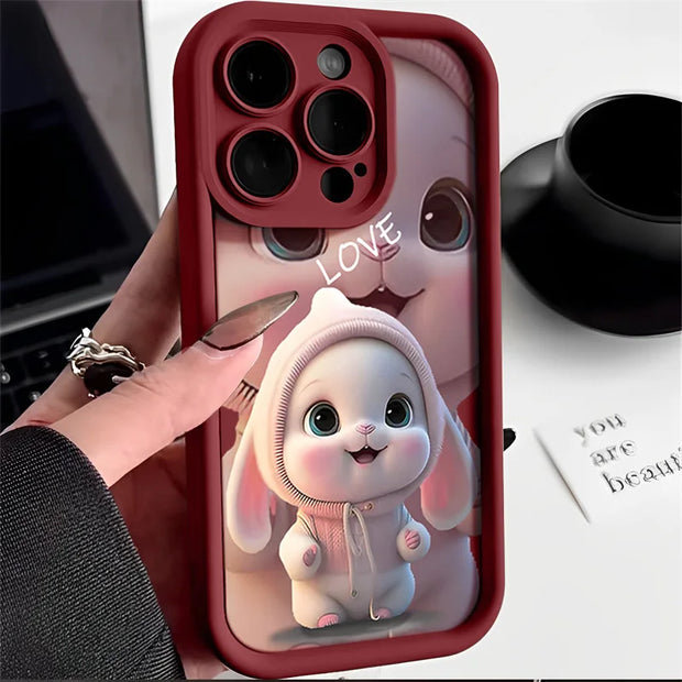Lovely Pink Rabbit Silicone Case For Samsung Galaxy S24 S23 Ultra S22 S21 Plus S20 FE A12 A32 A52 A52S A23 A33 A53 A14 A34 A54 - Luxe Ladies Moda