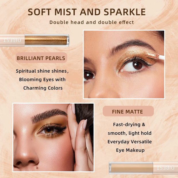 QIBEST Double-head Glitter Liquid Eyeshadow Contour Blush Pigment Silkworm Shimmer Matte Natural Cheek Shadow Cream Eyes Makeup - Luxe Ladies Moda