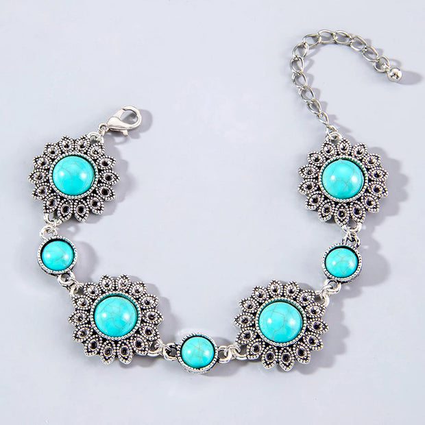 Vintage Green Stone Bracelets for Women Luxury Crystal Stone Flowers Opening Bangle Adjustable Jewelry Accessories - Luxe Ladies Moda