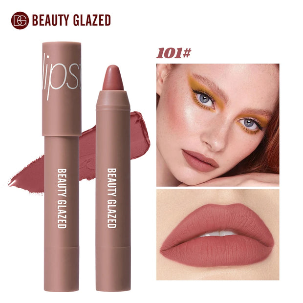 Beauty Glazed Matte Lipstick Pencil Waterproof Long Lasting Lip Balm 12 Colors Velvet Lip Liner Pen Lips Makeup Women Cosmetics - Luxe Ladies Moda