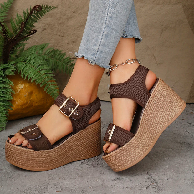 Women’s Super High Heel Peep Toe Muffin Sandals – Thick Sole Summer Platform Sandals - Luxe Ladies Moda
