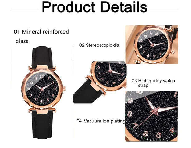 5pcs Set Womens Watches Set Ladies Fashion Watch Black Female New Simple Casual Womens Analog WristWatch Bracelet Gift No Box - Luxe Ladies Moda