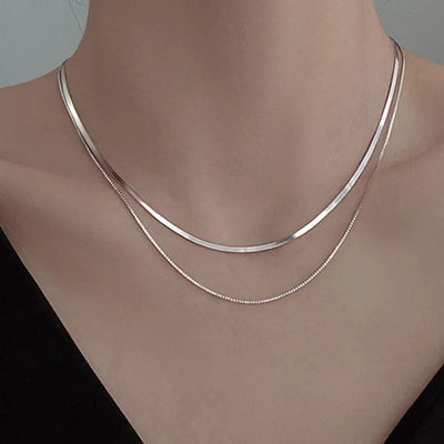S925 Silver Double Layer Box Chain Snake Clavicle Chain Necklace Female Fashion Hip-hop Retro Unique Design Fine Jewelry - Luxe Ladies Moda