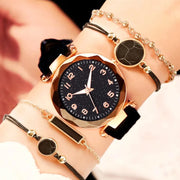5pcs Set Womens Watches Set Ladies Fashion Watch Black Female New Simple Casual Womens Analog WristWatch Bracelet Gift No Box - Luxe Ladies Moda