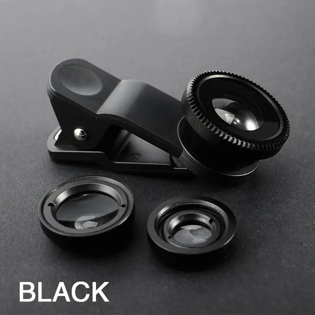 1 Set 3In1 Mobile Phone Fish Eye+Wide Angle+Macro Lightweight Camera Lens With Clip Universal Cell Phone Lens For iPhone - Luxe Ladies Moda