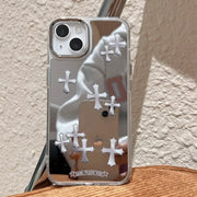 Luxury Pink Jesus Christ Cross Mirror Face Phone Case For iPhone 15 14 13 12 11 Pro Max Hard Acrylic Makeup Mirror iPhone Cases - Luxe Ladies Moda