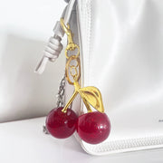 Delicious Crystal Red Pink Cherry Keychain Summer Fruits Cherries Pendant Keyring For Women Men Jewelry Bag Key Accessories