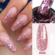 6PCS/Set Pink Glitter Gel Nail Polish Set Sequins Semi Permanent Base Matte Top Coat Soak Off LED UV Nail Art Gel Varnish