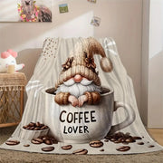Cozy Gnome and Coffee Print Flannel Blankets - Soft, Warm Sofas, Office Beds, Camping Blankets - Versatile All-season Gifts