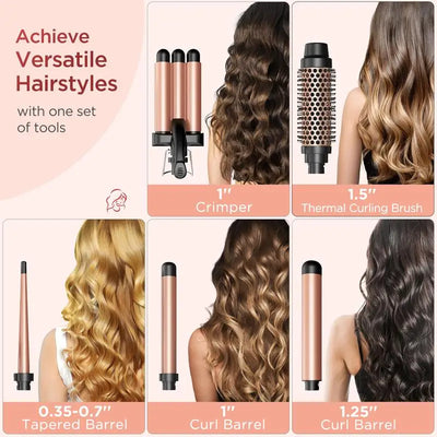 PRO 5 in 1 Wand Curling Iron-Curling Wand Set with Hair Straightener, 3 Ceramic Curling Irons - Luxe Ladies Moda