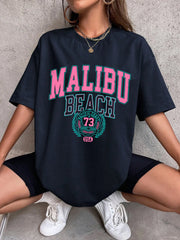 Malibu Beach Letter Print Print Womens T-Shirts Street Casual Tshirt Summer Brand Tee Clothing Hip Hop Breathable Tshirts Women - Luxe Ladies Moda