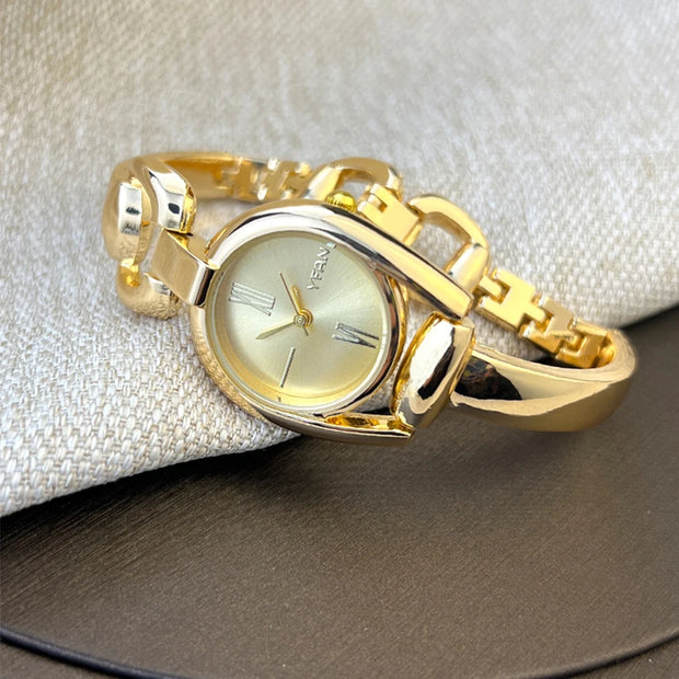 1piece gold women's horseshoe case Simple color dial Metal alloy strap Stylish quartz watch suitable for everyday wear - Luxe Ladies Moda