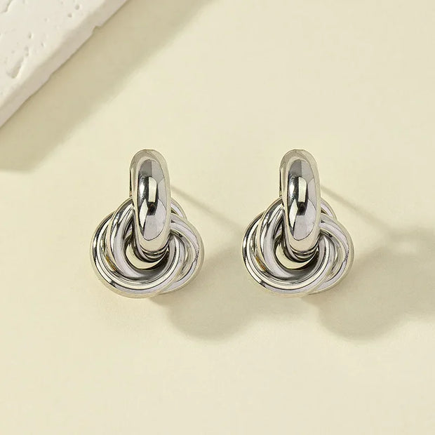Gold SIlver Color Knot Hoop Earring for Women Fashion Shiny Plating Trendy Twist Stud Earring Stud Cute Daily Wear Jewelry - Luxe Ladies Moda