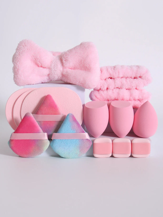 15Pcs Multi-Colored Fluffy Headband and Makeup Sponge Set-Sweet Style, Perfect Beauty Assistant - Luxe Ladies Moda