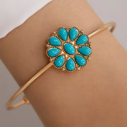 Vintage Green Stone Bracelets for Women Luxury Crystal Stone Flowers Opening Bangle Adjustable Jewelry Accessories - Luxe Ladies Moda