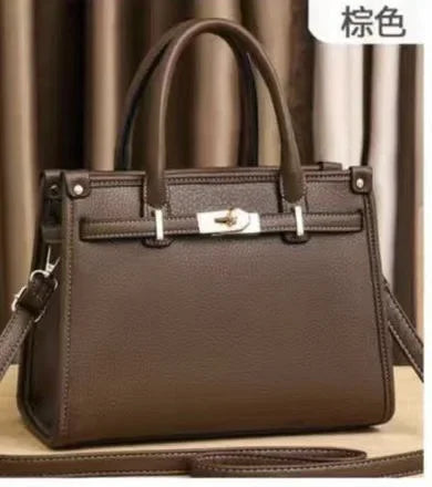 Solid Color Lychee Pattern Shaped Large Capacity Single Shoulder Diagonal Cross Western Style Versatile Women's Bag - Luxe Ladies Moda