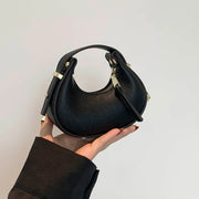 Textured Mini Half Moon Bag 2024 Chic Versatile Soft Leather Lipstick Handbags Girl's Cute Purse