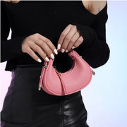 Textured Mini Half Moon Bag 2024 Chic Versatile Soft Leather Lipstick Handbags Girl's Cute Purse