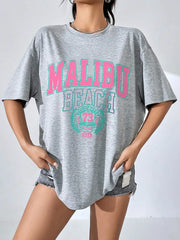 Malibu Beach Letter Print Print Womens T-Shirts Street Casual Tshirt Summer Brand Tee Clothing Hip Hop Breathable Tshirts Women - Luxe Ladies Moda