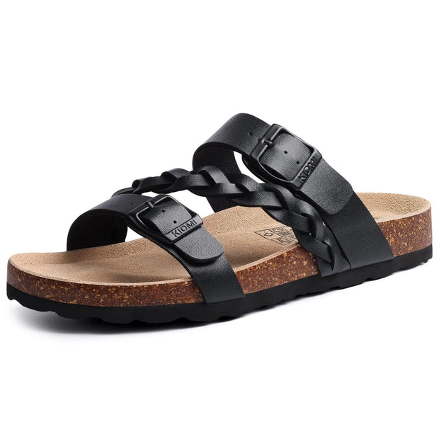 Women's Cork Footbed Sandals With Arch Support Summer Women Cork Slippers Slip-On Slide Sandals With Adjustable Buckle