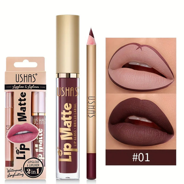 Matte Lipgloss&lip Liner Set 12 Colors Waterproof Luquid Lipstick High Pigmented Long Lasting Waterproof Lips Makeup - Luxe Ladies Moda