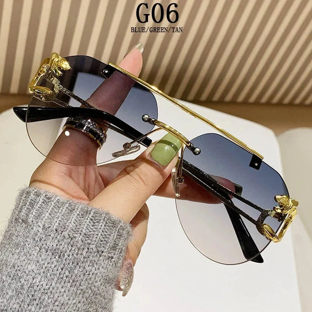 Rimless Sunglasses Women Trendy Luxe Fashion Sunglasses Vintage Glasses - Luxe Ladies Moda