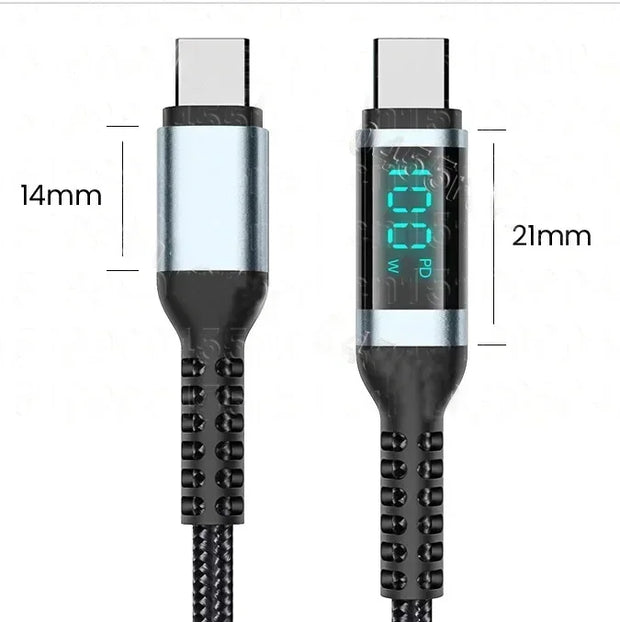 PD100W USB Type C to USB C Cable LED Display Fast Charging Charger 5A USB C Cord
