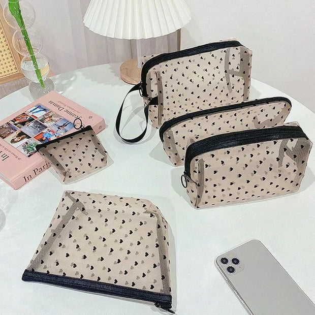 Heart Transparent Mesh Makeup Bag Multifunction Portable Women Cosmetic Storage Pouch Ladies Toiletry Lipstick Organizer Bags - Luxe Ladies Moda
