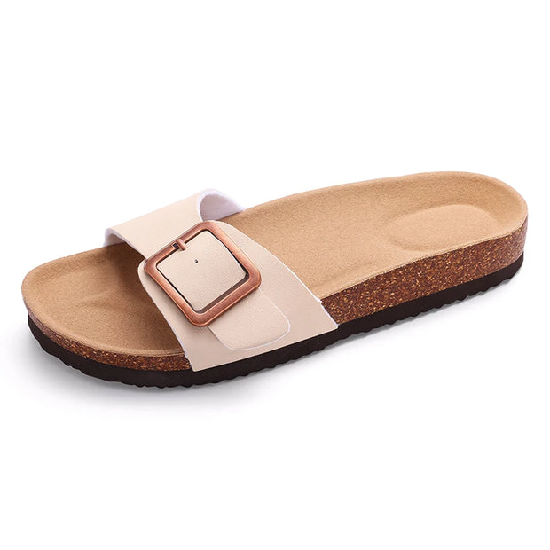 Cork Footbed Flat Slippers Fashion Flip Flops Women Outdoor Beach Shoes With Arch Support Women's Summer Clogs Sandals