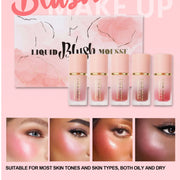 Liquid Blush Set with Sponge Tip Easy to Wear High Pigment Long Lasting Makeup Blusher For Cheek And Lip Gift Box Kit - Luxe Ladies Moda