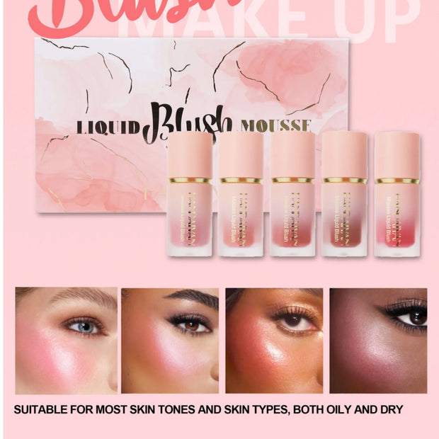 Liquid Blush Set with Sponge Tip Easy to Wear High Pigment Long Lasting Makeup Blusher For Cheek And Lip Gift Box Kit - Luxe Ladies Moda